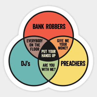 Funny Venn Diagram: Preachers, DJ's, and Bank Robbers Sticker